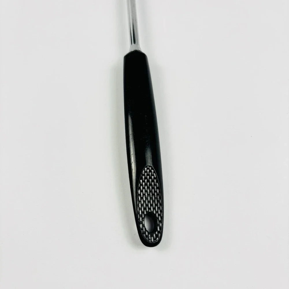 2 Vtg Ecko Spoons Slotted Metal Serving Spoon Utensil Black Plastic Handle
